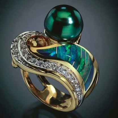 Vintage zöld gyöngyös cirkónia gyűrű