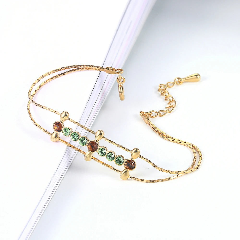 Retro arany zöld és barna drágaköves karkötő