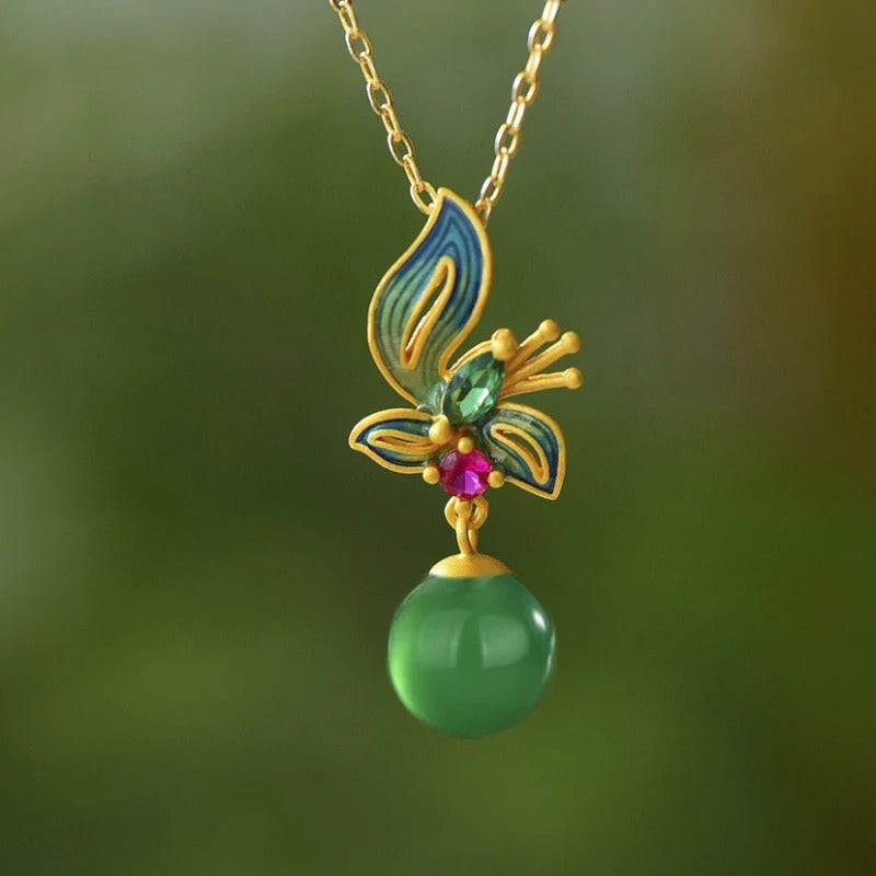 Vintage arany pillangó virág kristály medál nyaklánc