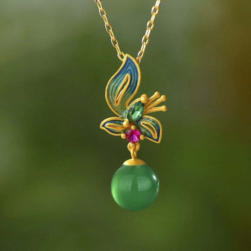 Vintage arany pillangó virág kristály medál nyaklánc