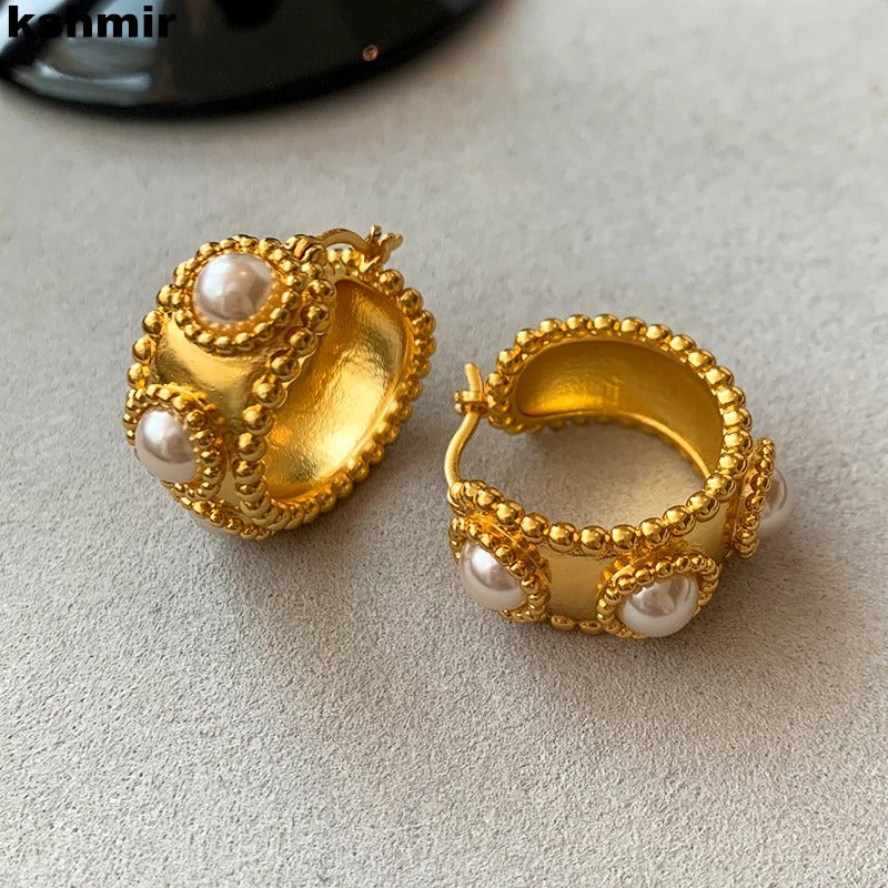 Arany karika gyöngy gyöngyös vintage fülbevalók