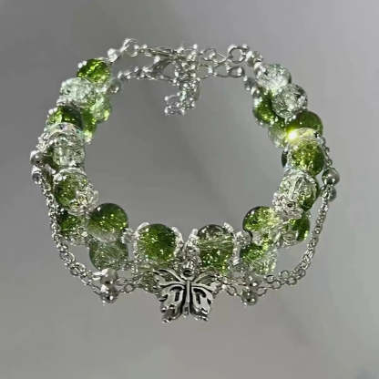 Vintage ezüst pillangó és zöld gyöngy karkötő