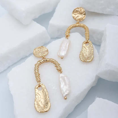 Vintage arany édesvízi gyöngy függő fülbevalók | Fenntartható óceán ihlette ékszerek