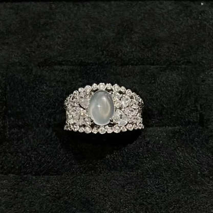 Classic Vintage Silver Moonstone Halo Ring
