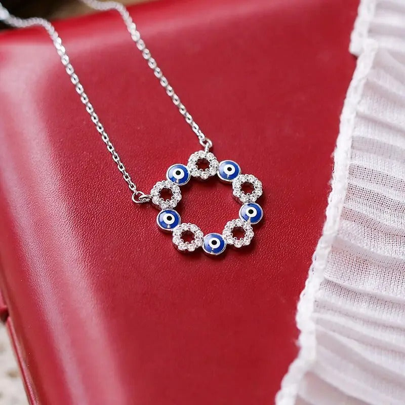 Vintage ezüst kék és fehér kristály nyaklánc