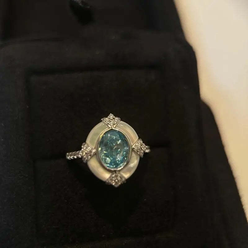 Időtlen Vintage Fehér Ezüst Akvamarin Állítható Gyűrű