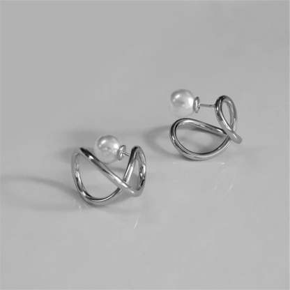 Klasszikus gyöngyös csavart karika ezüst gyűrű fülbevalók