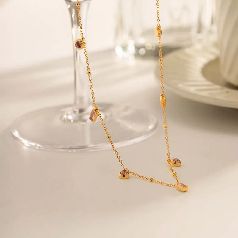 Vintage finom rózsaszín kristály arany nyaklánc