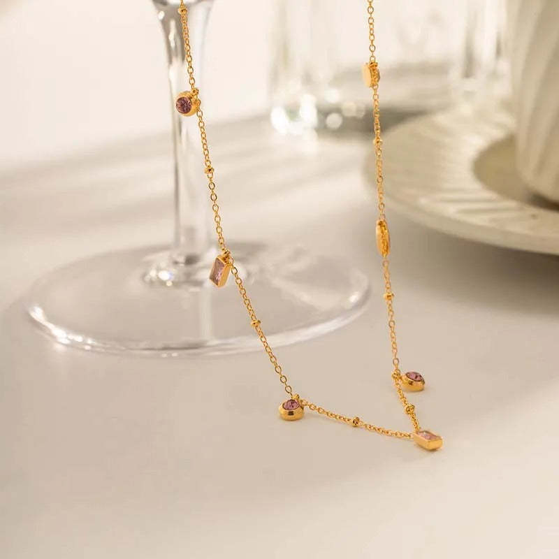 Vintage finom rózsaszín kristály arany nyaklánc