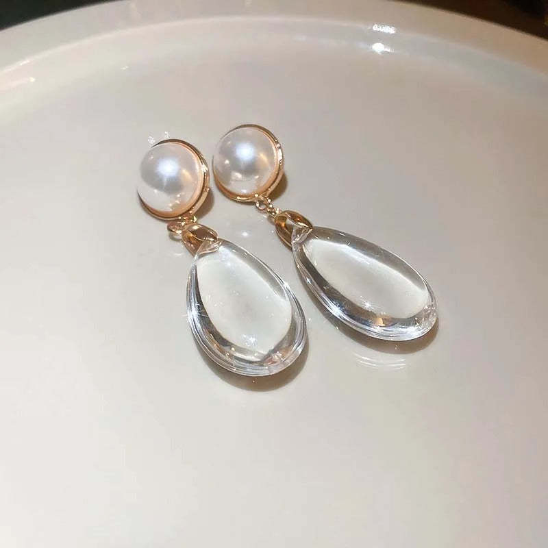 Klasszikus arany gyöngy nagy kristály medál fülbevalók