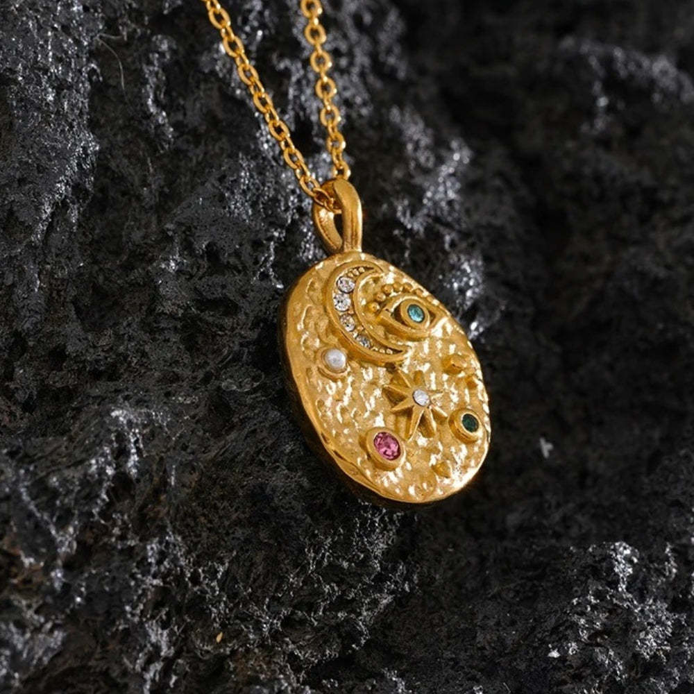 Vintage Arany Hold és Csillag Medál Nyaklánc