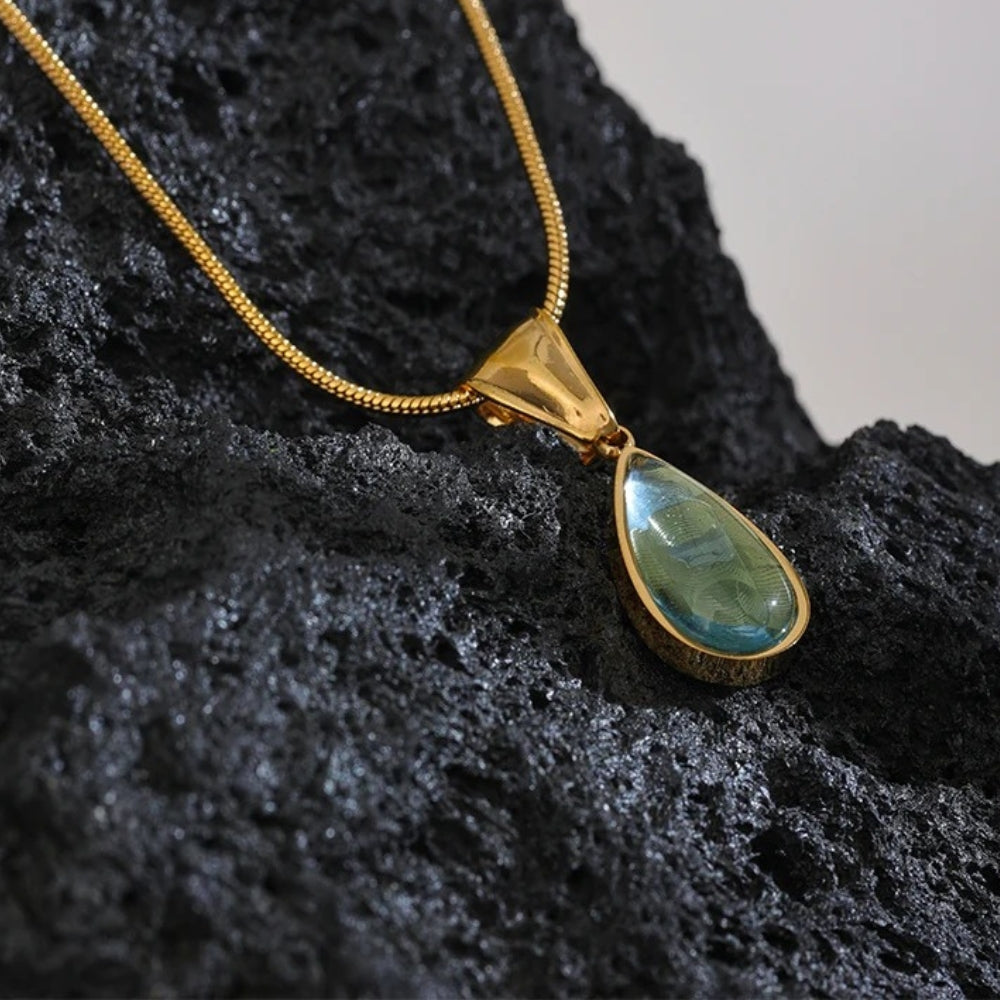 Vintage Zöld Üvegkristály Vízcsepp Medál Nyaklánc