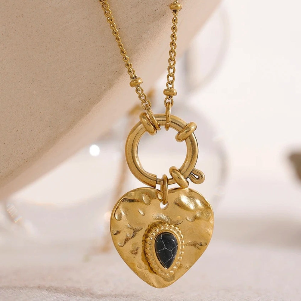 Vintage fekete kő szív nyaklánc