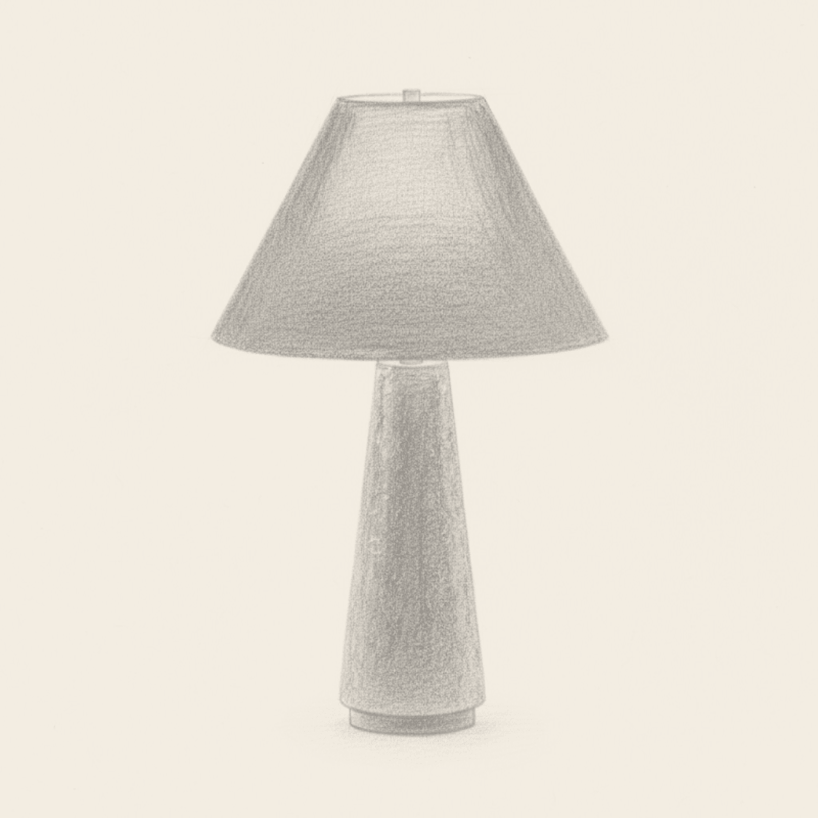 Architectural line sketch of a modern conical base table lamp with an empire shade.