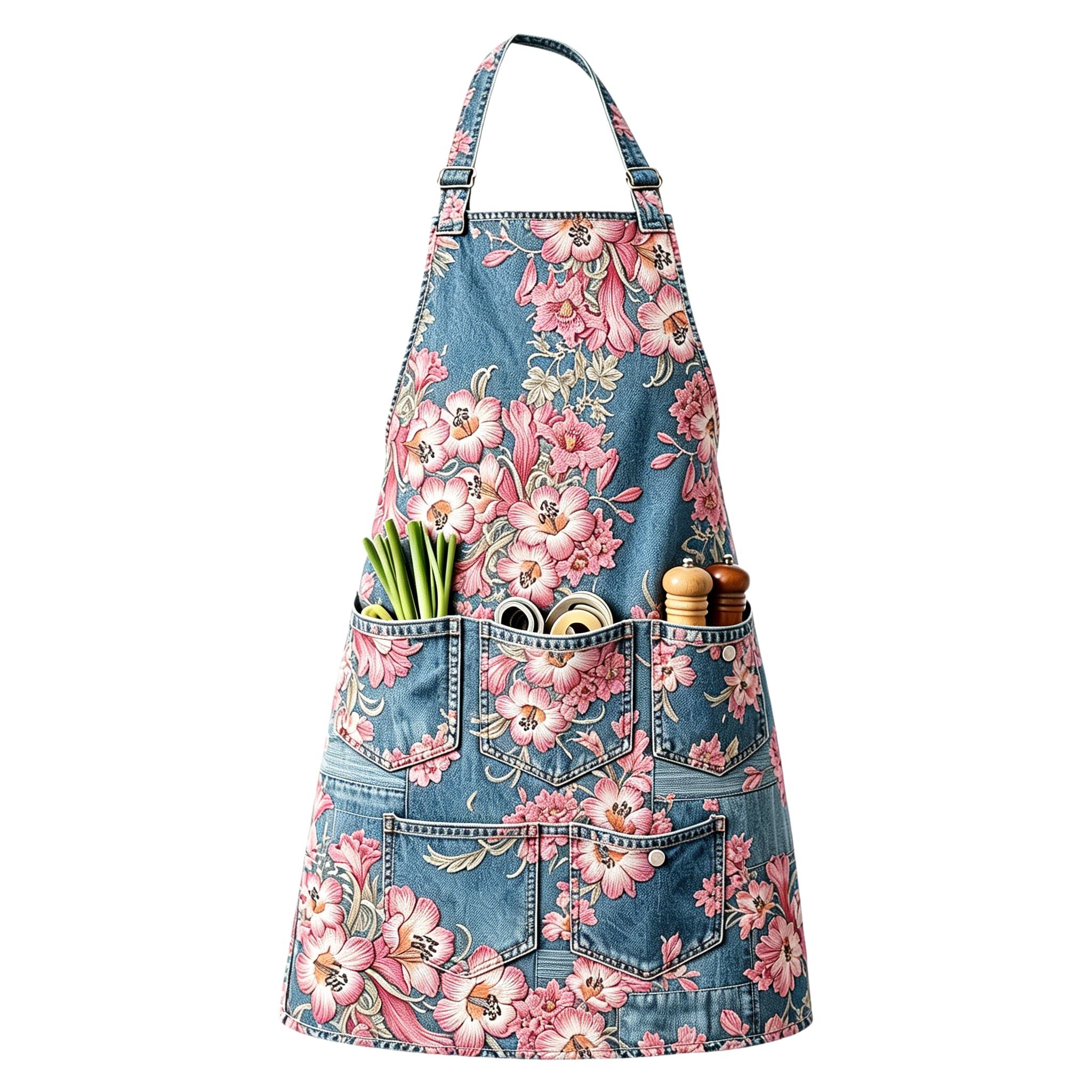 Romantic Pink Lily Vintage Garden Utility Halter Embroidered Apron