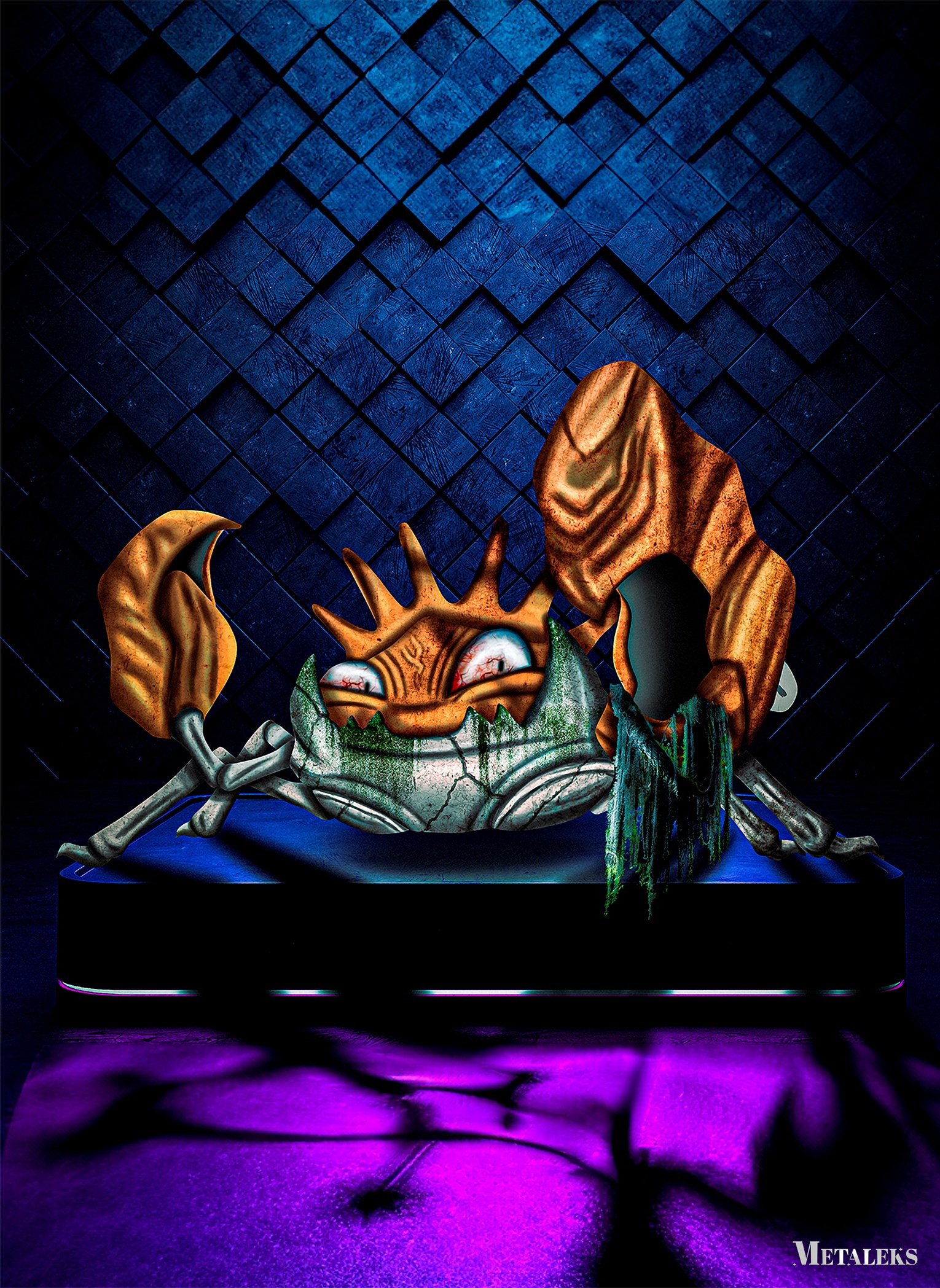 Kingler pokemon crab , water style neon , hand made