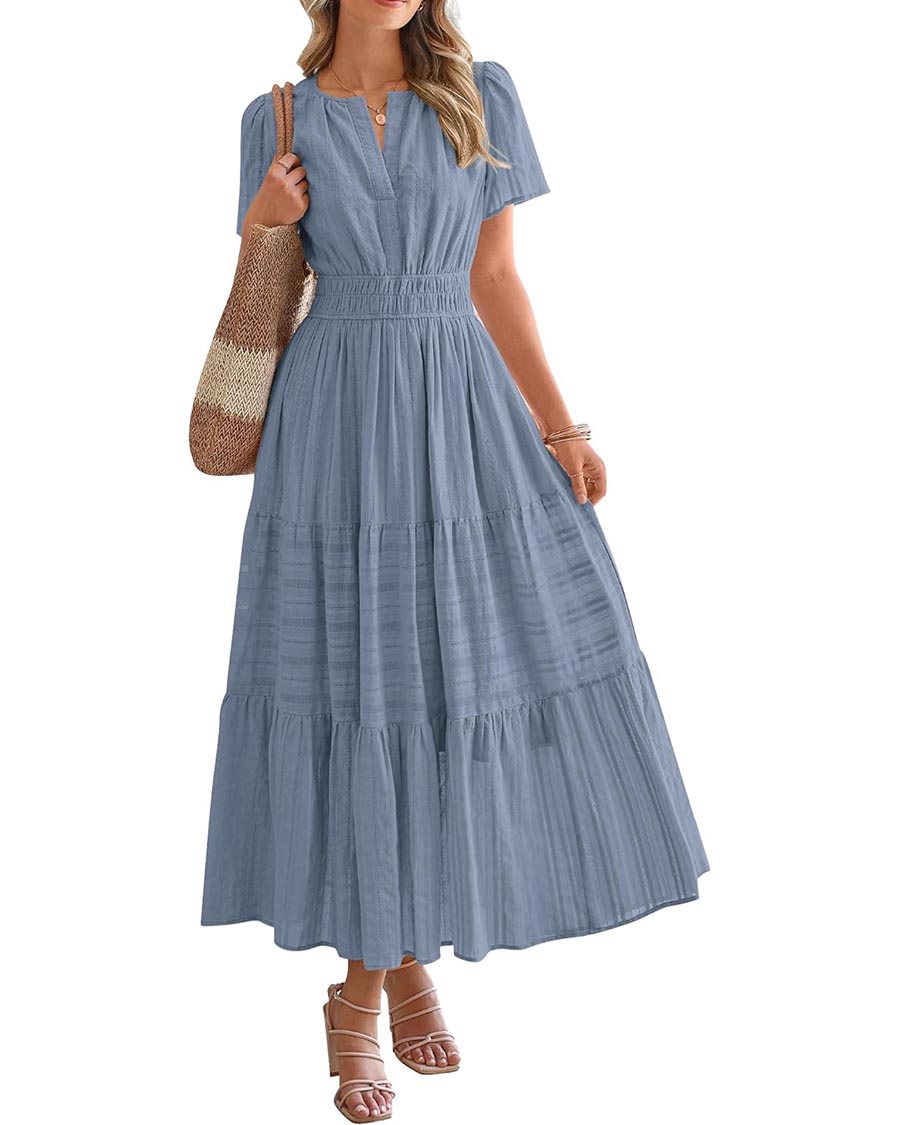 Womens Summer Lightweight Short Sleeve Midi Maxi Dresses(BUY 2 FREE SHIPPING)