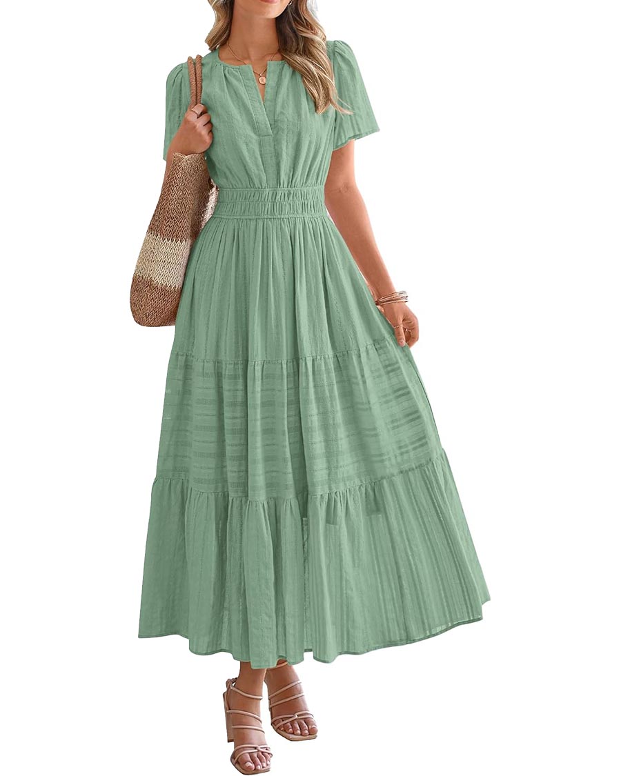 Womens Summer Lightweight Short Sleeve Midi Maxi Dresses(BUY 2 FREE SHIPPING)