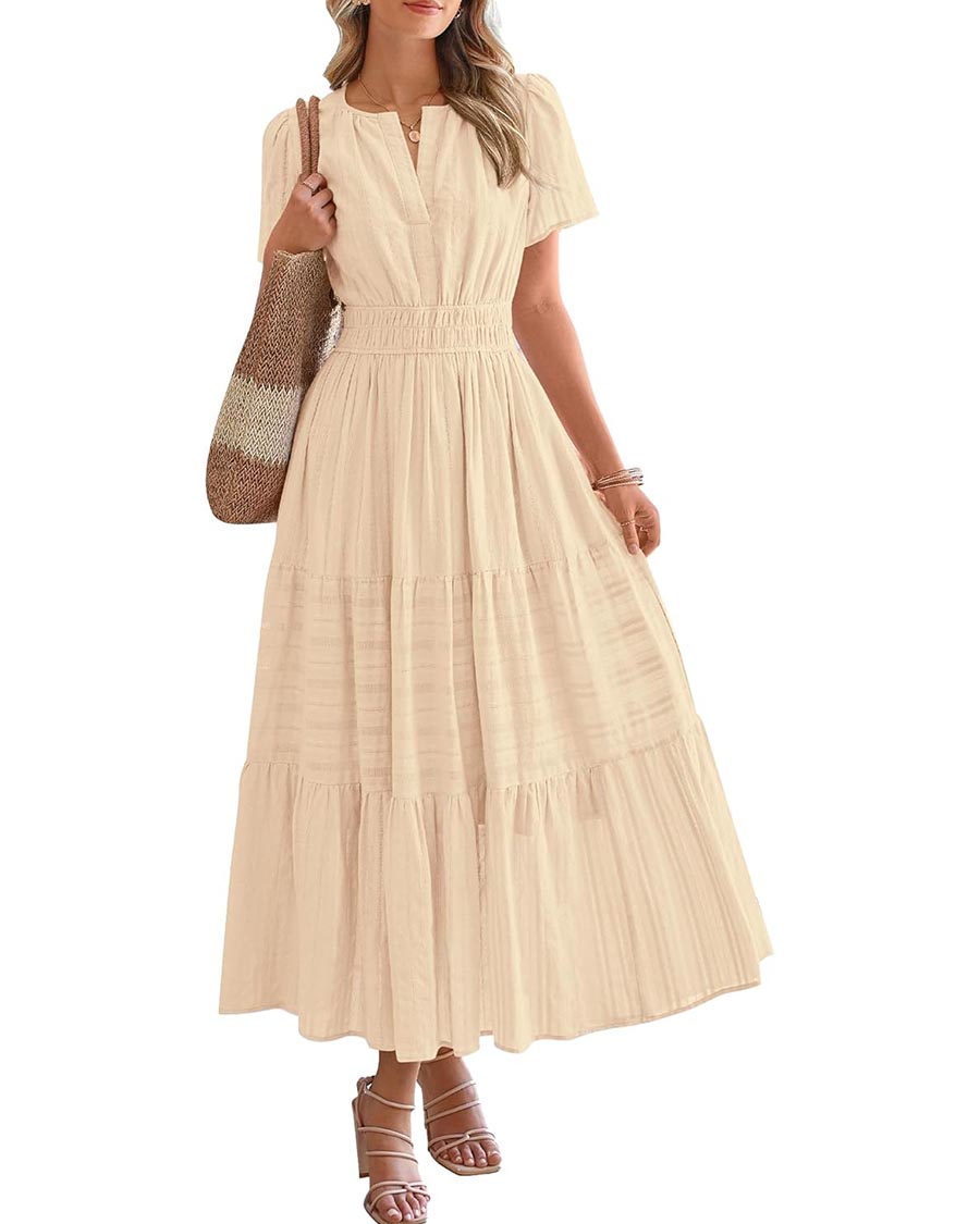 Womens Summer Lightweight Short Sleeve Midi Maxi Dresses(BUY 2 FREE SHIPPING)