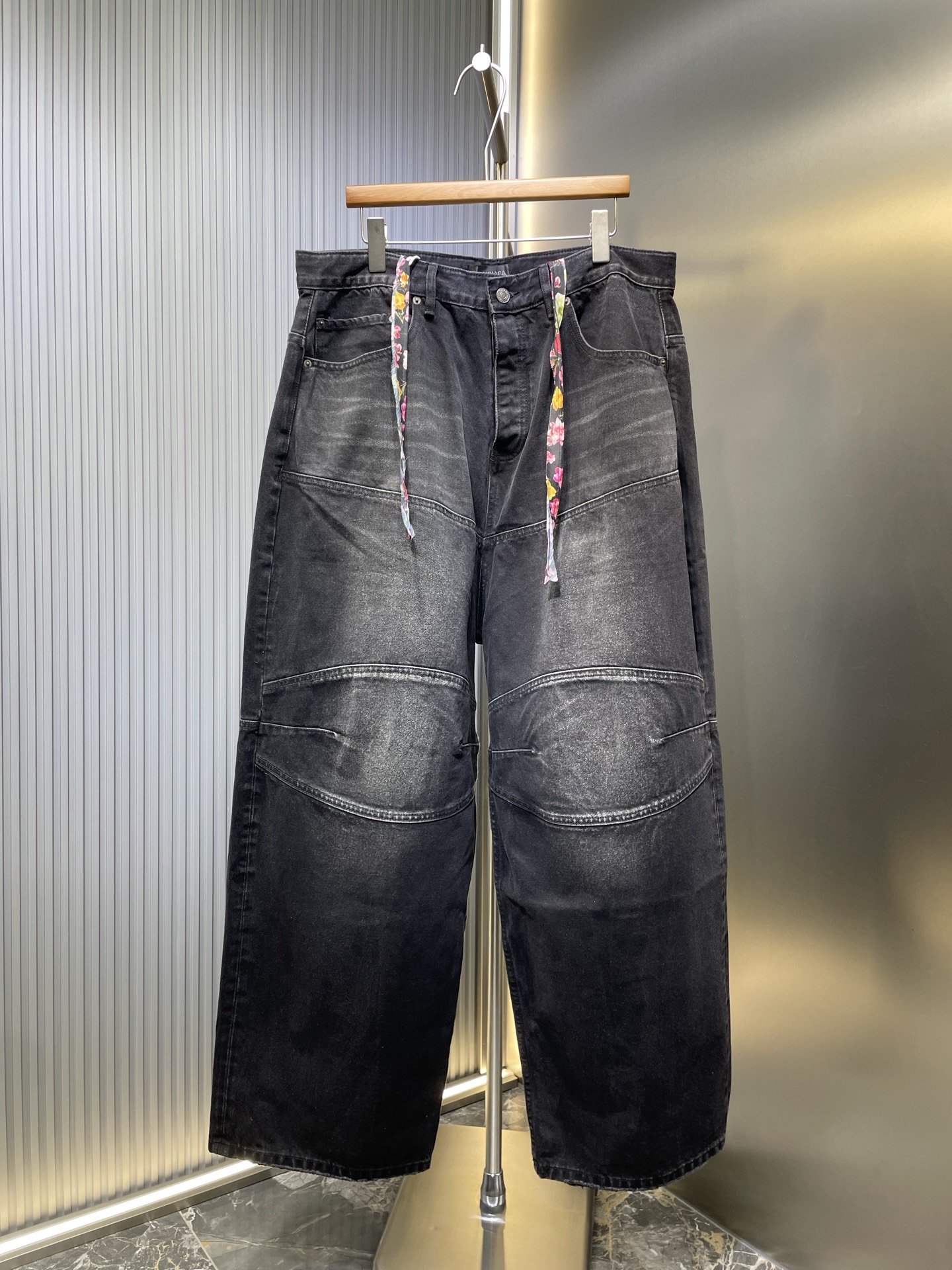 Balenciaga 🌟【Top Original Single】Wide-legged stitching drawstring jeans