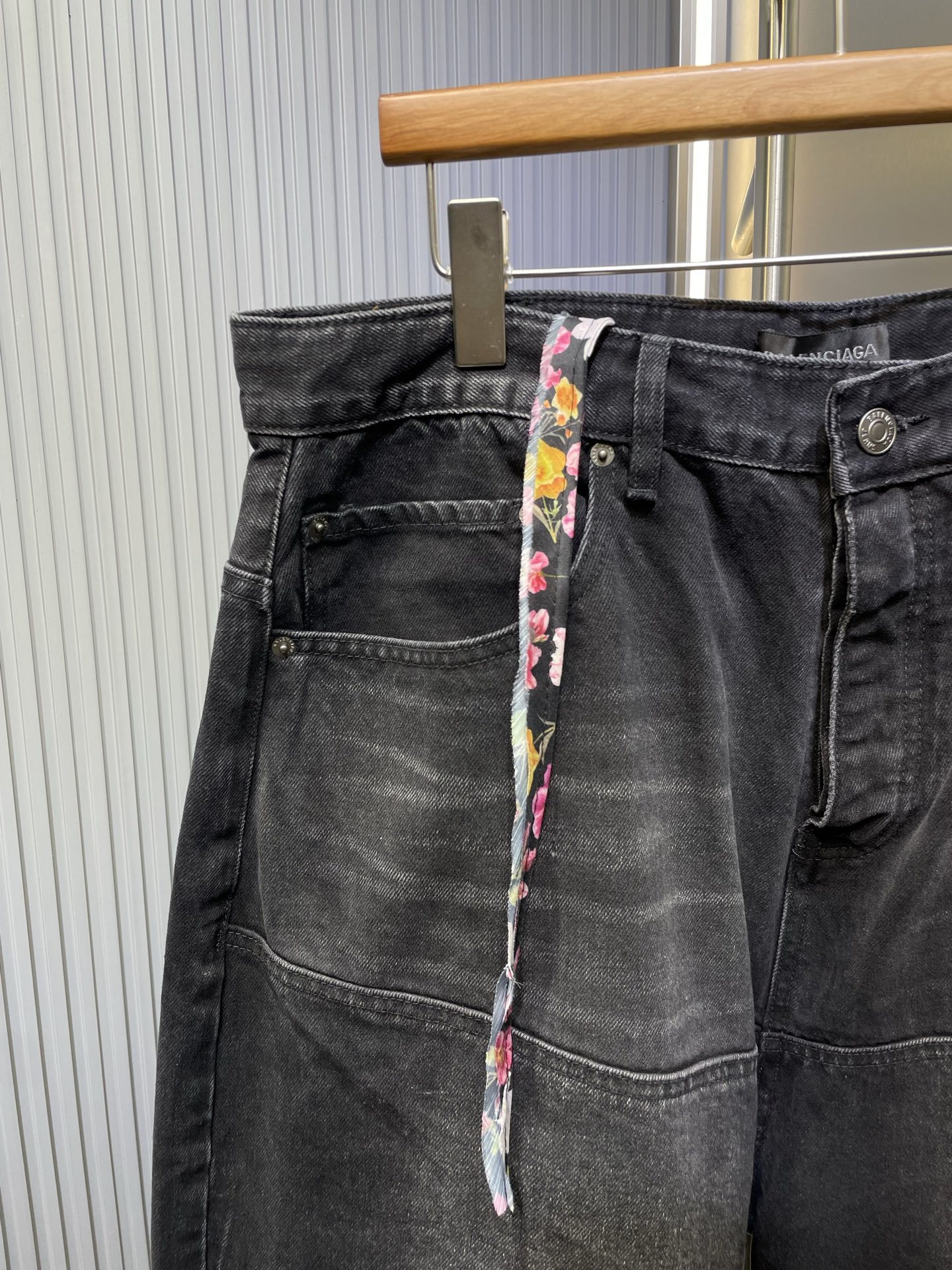 Balenciaga 🌟【Top Original Single】Wide-legged stitching drawstring jeans