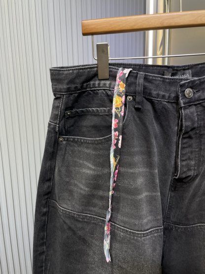 Balenciaga 🌟【Top Original Single】Wide-legged stitching drawstring jeans