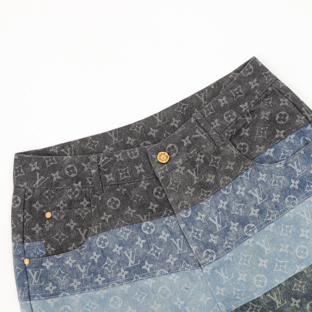 Louis Vuitton full print spliced ​​denim shorts