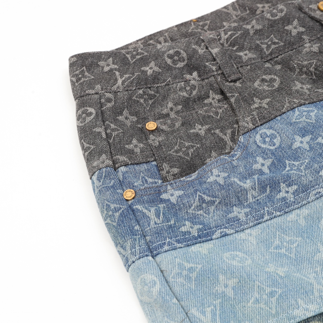 Louis Vuitton full print spliced ​​denim shorts