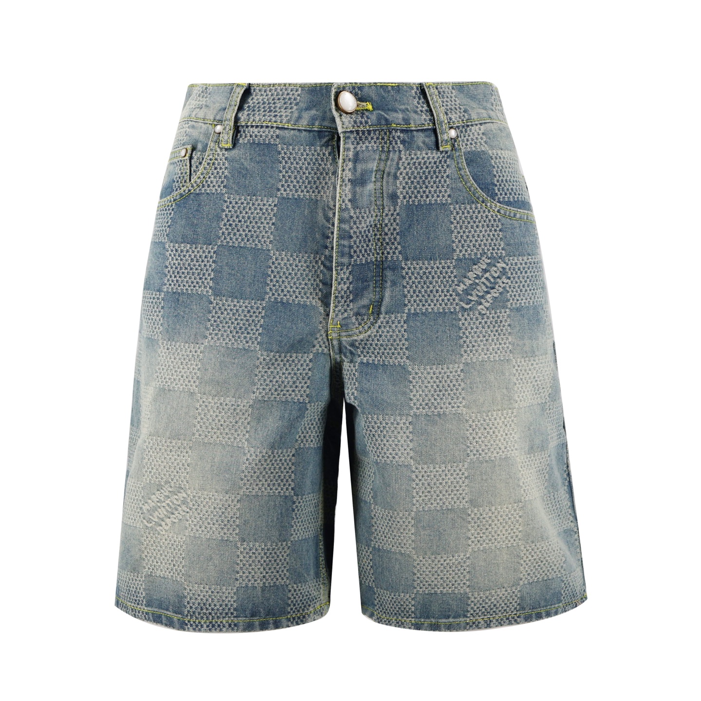 LV washing checkerboard plaid denim shorts