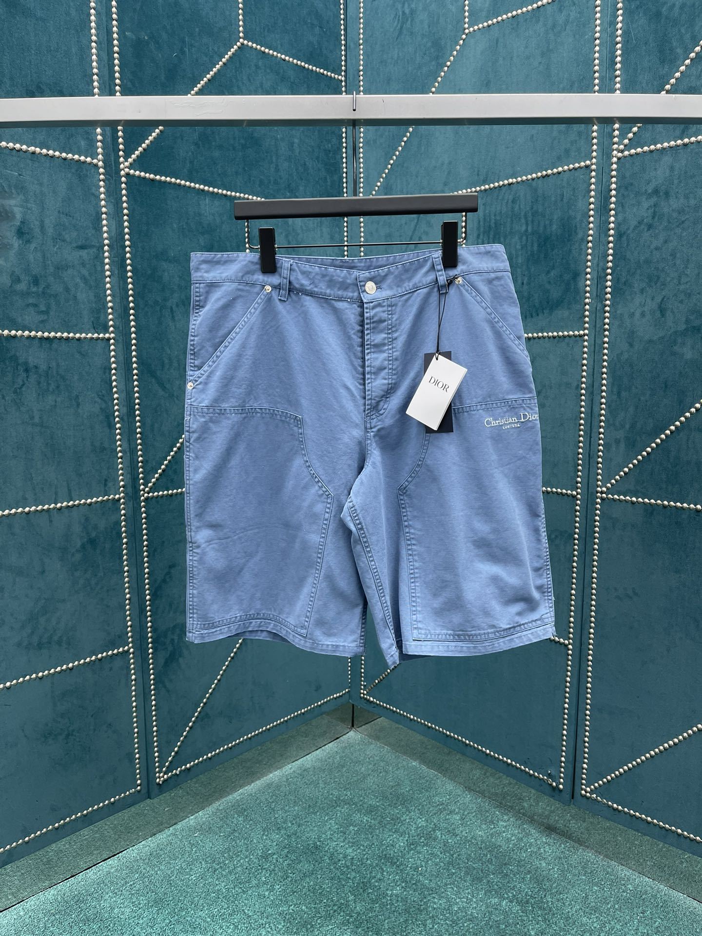 25ss new summer men's clothing series solid color letter embroidered pure cotton denim shorts men's style