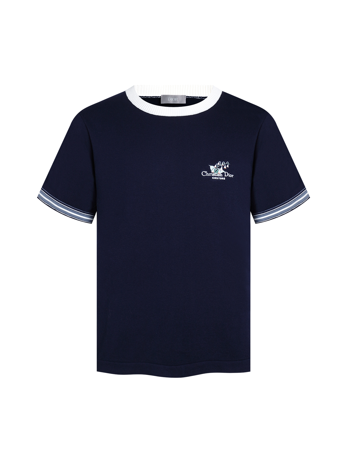 DIOR 25SS contrasting color round neck lily of the valley embroidered cotton short sleeves