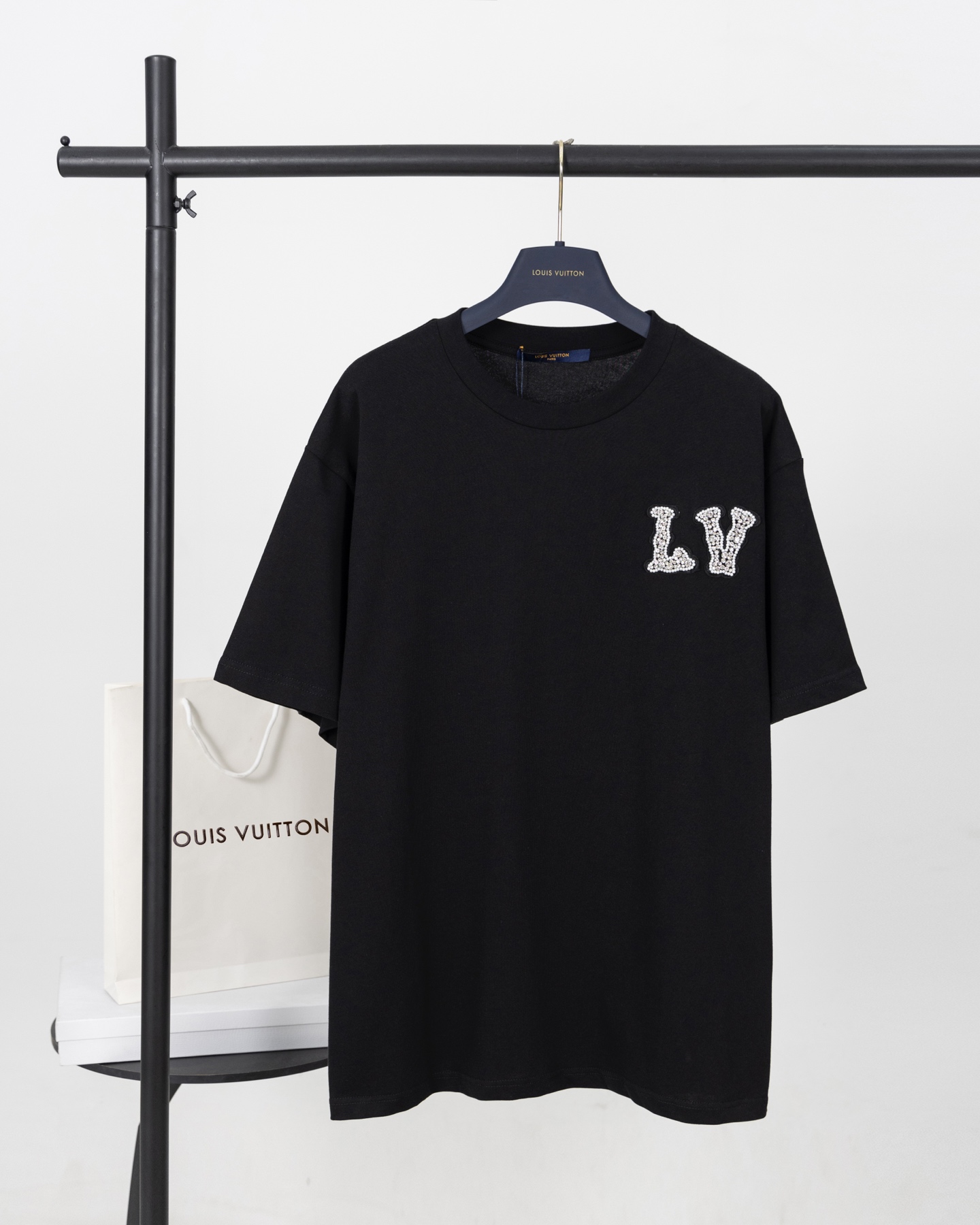 LV beaded rhinestone embroidered short-sleeved T-shirt