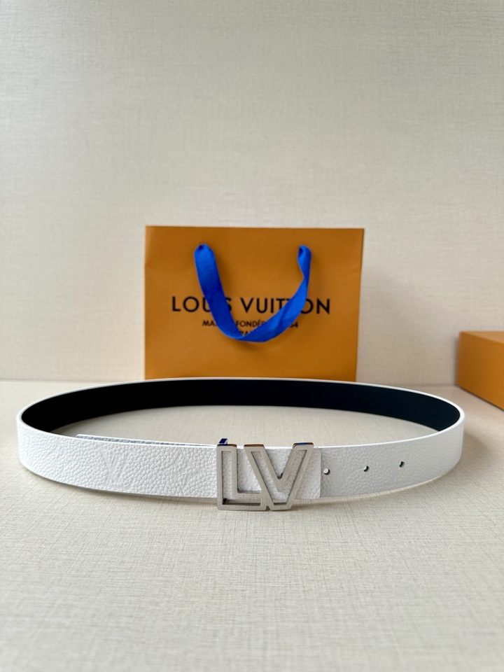 3.0 wide LV double-sided belt with stitching leather and