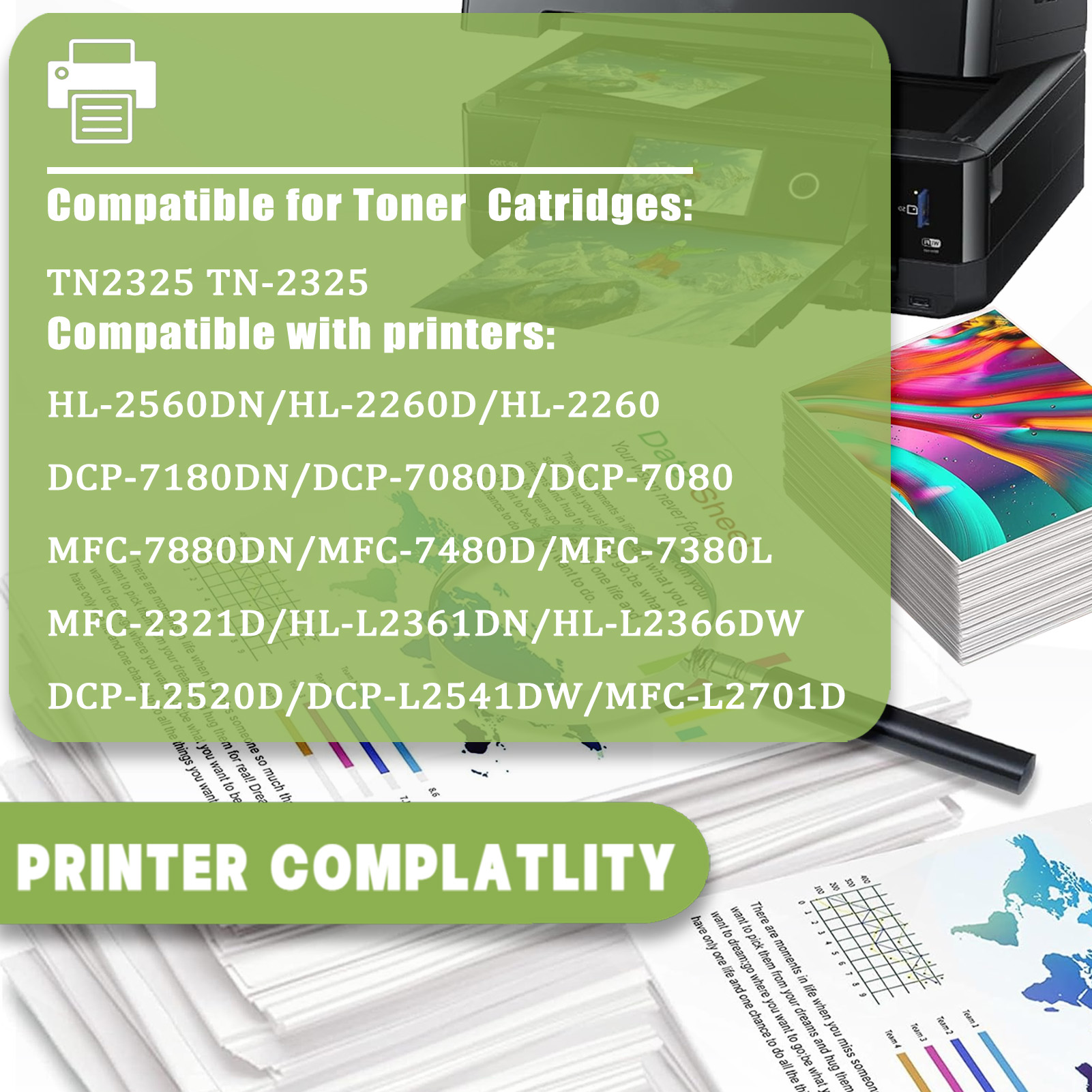 For TN2325 Toner Cartridges Work For Brother HL-L2360DW HL-L2380DW HL-L2300D HL-L2340DW MFC-L2680W HL-L2705DW HL-L2707dw HL-L2720DW Printers