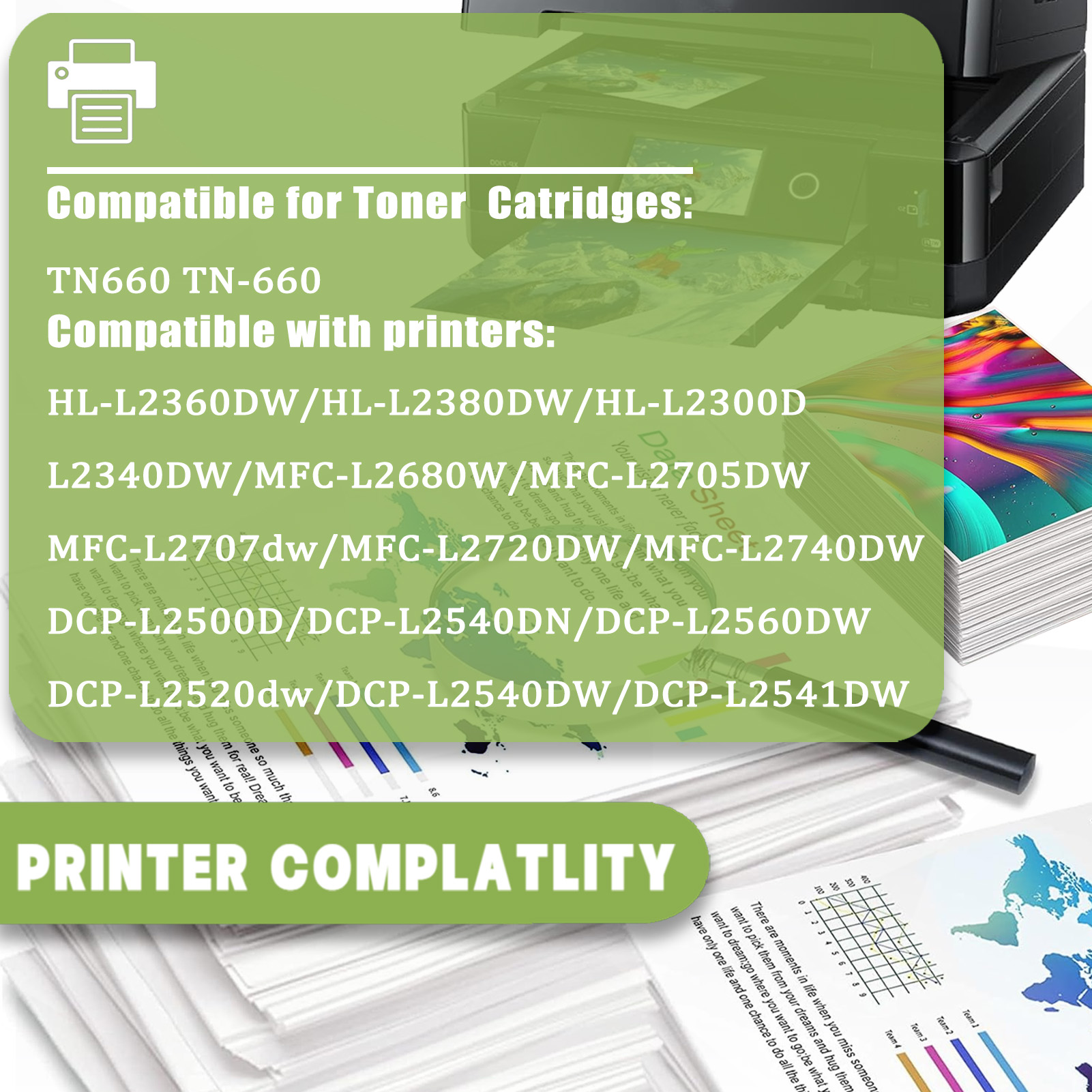 For TN660 Toner Cartridges Work For Brother HL-L2360DW HL-L2380DW HL-L2300D HL-L2340DW MFC-L2680W HL-L2705DW HL-L2707dw HL-L2720DW Printers