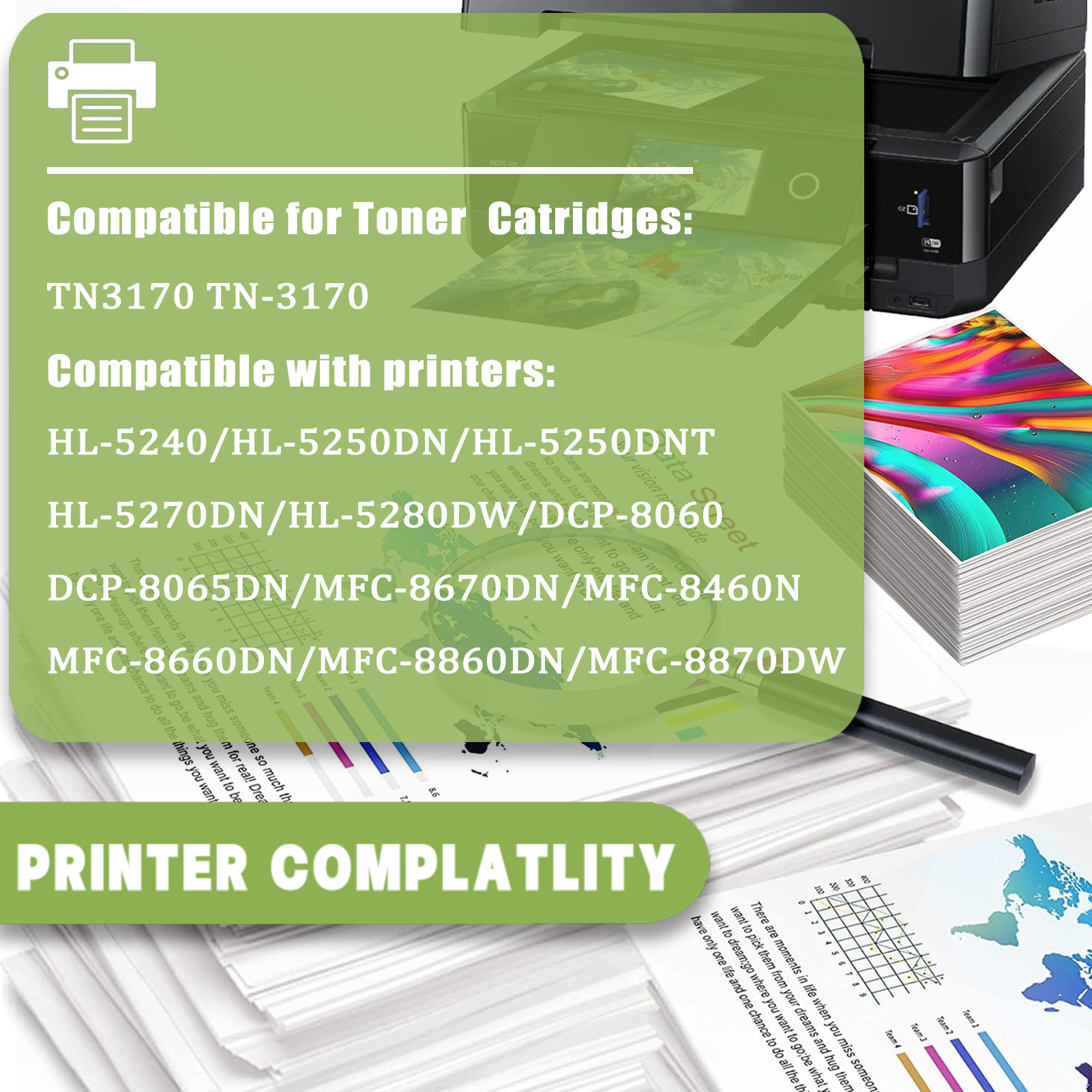 For TN3170 Toner Cartridges Work For Brother HL-5240 HL-5250DN HL-5250DNT HL-5270DN HL-5280DW DCP-8060 DCP-8065DN MFC-8670DN MFC-8460N MFC-8660DN MFC-8860DN MFC-8870DW Printers