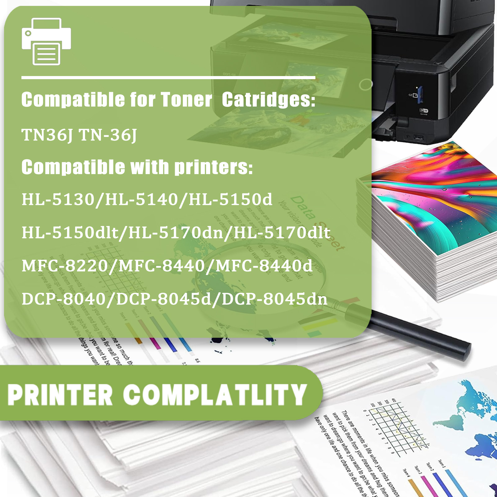For TN36J Toner Cartridges Work For Brother HL-5130 HL-5140 HL-5150d HL-5150dlt HL-5170dn HL-5170dlt MFC-8220 MFC-8440 MFC-8440d DCP-8040 DCP-8045d DCP-8045dn Printers