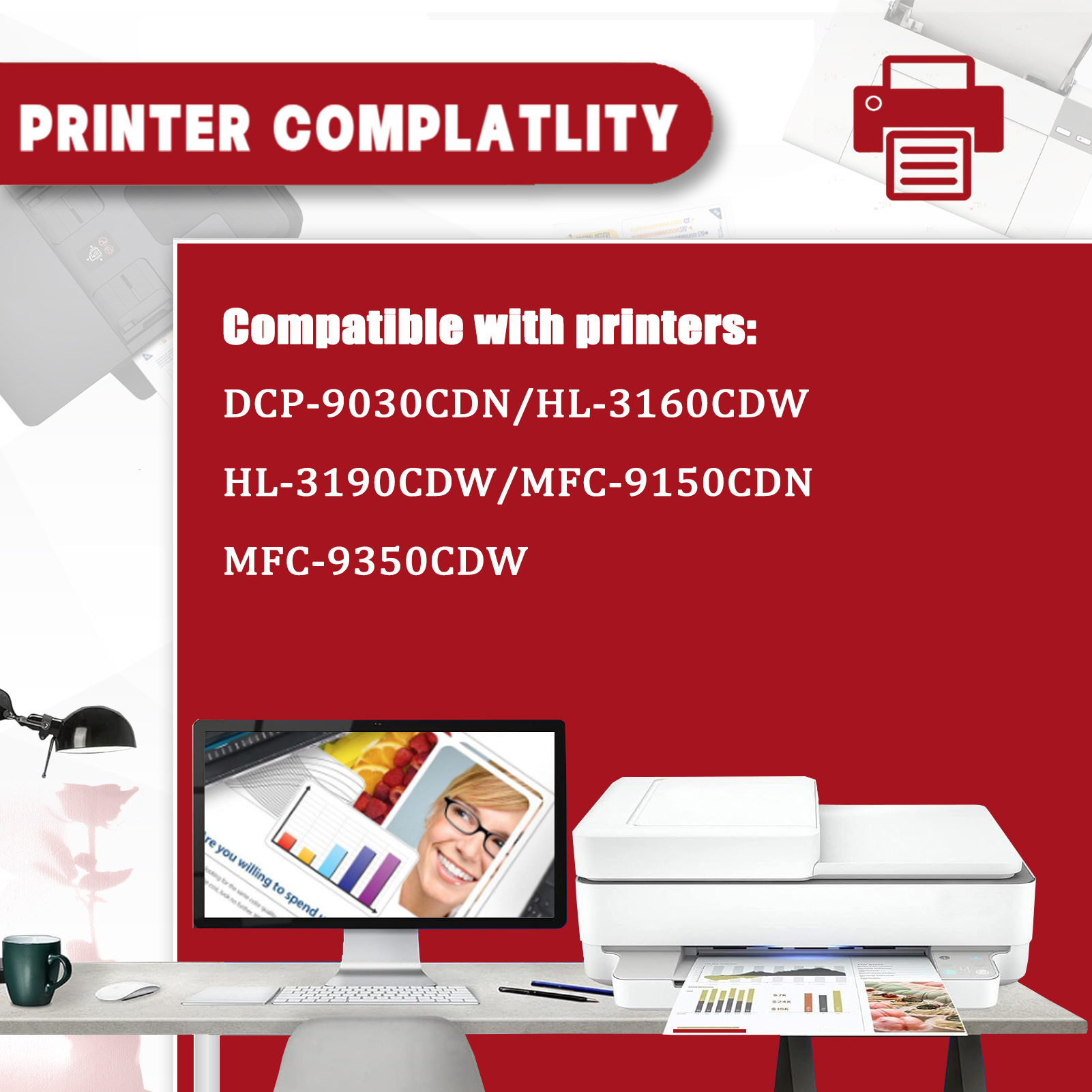 For TN283 Toner Cartridge Work For Brother DCP-9030CDN HL-3160CDW HL-3190CDW MFC-9150CDN MFC-9350CDW Printers