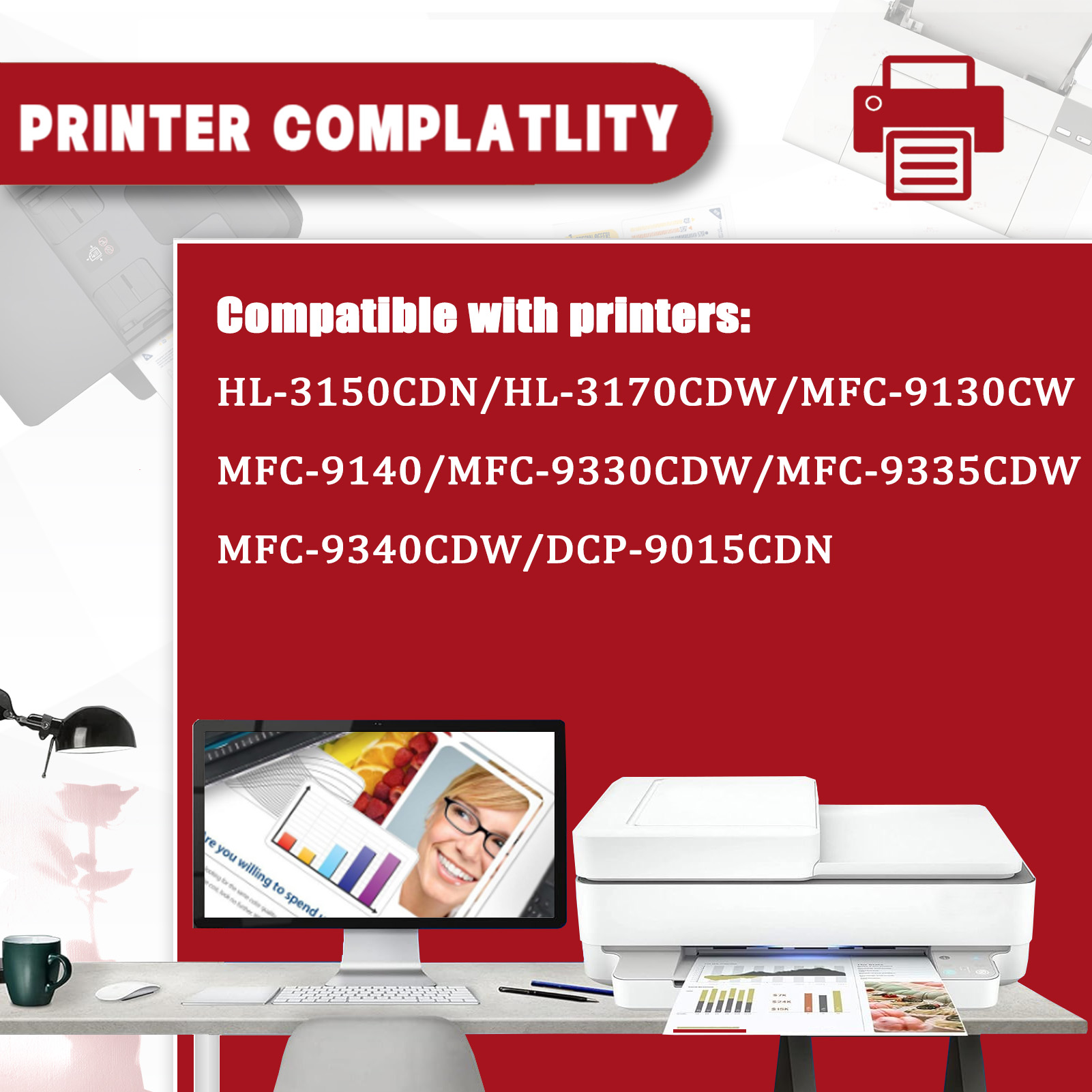 For TN251 Toner Cartridge Work For Brother DCP-L3528CDW DCP-L3568CDW HL-L3228CDW HL-L3288CDW MFC-L3768CDW Printers
