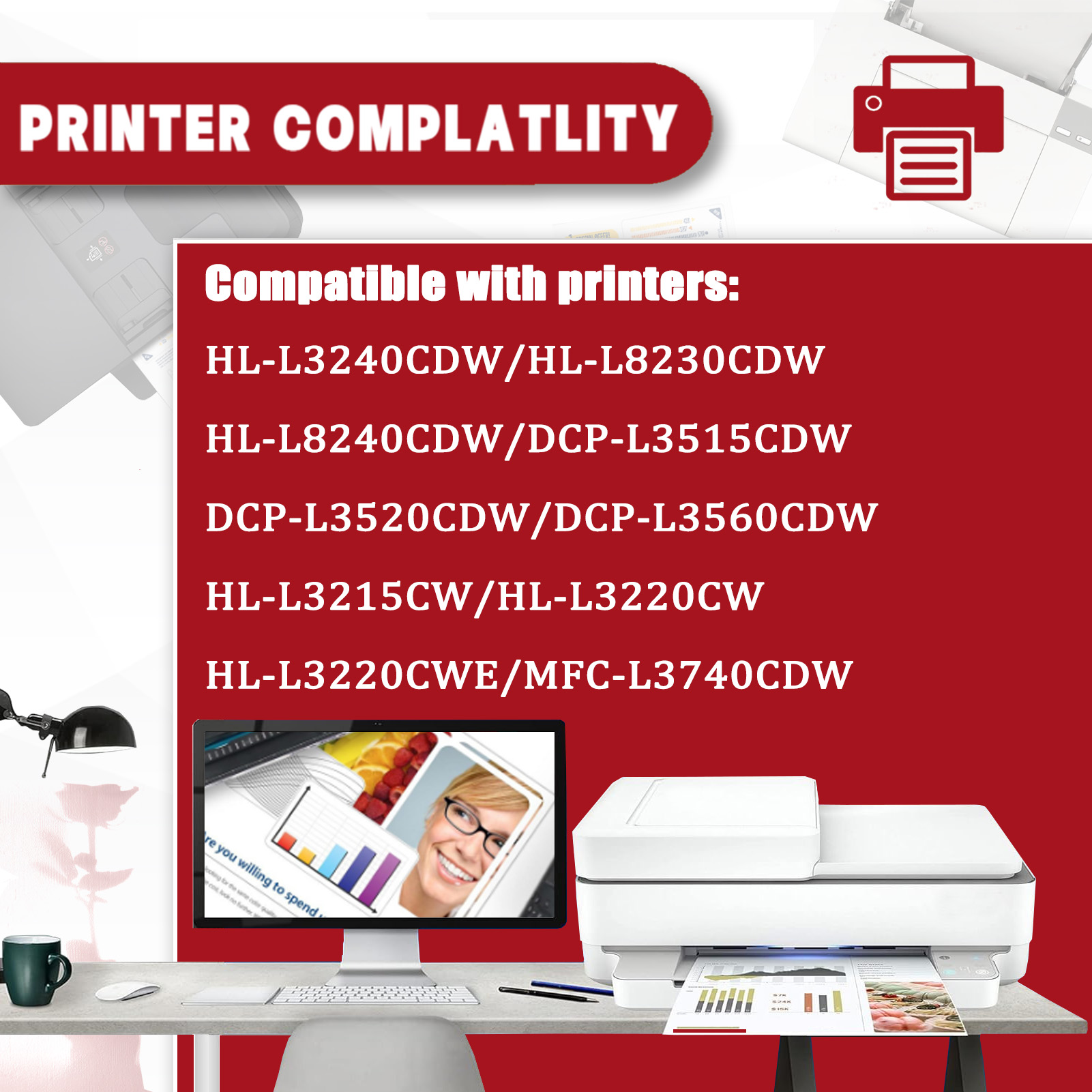 For TN248 Toner Cartridge Work For Brother HL-L3240CDW HL-L8230CDW HL-L8240CDW DCP-L3515CDW DCP-L3520CDW DCP-L3560CDW HL-L3215CW HL-L3220CW HL-L3220CWE MFC-L3740CDW MFC-L3760CDW MFC-L8340CDW MFC-L8390CDW Printers