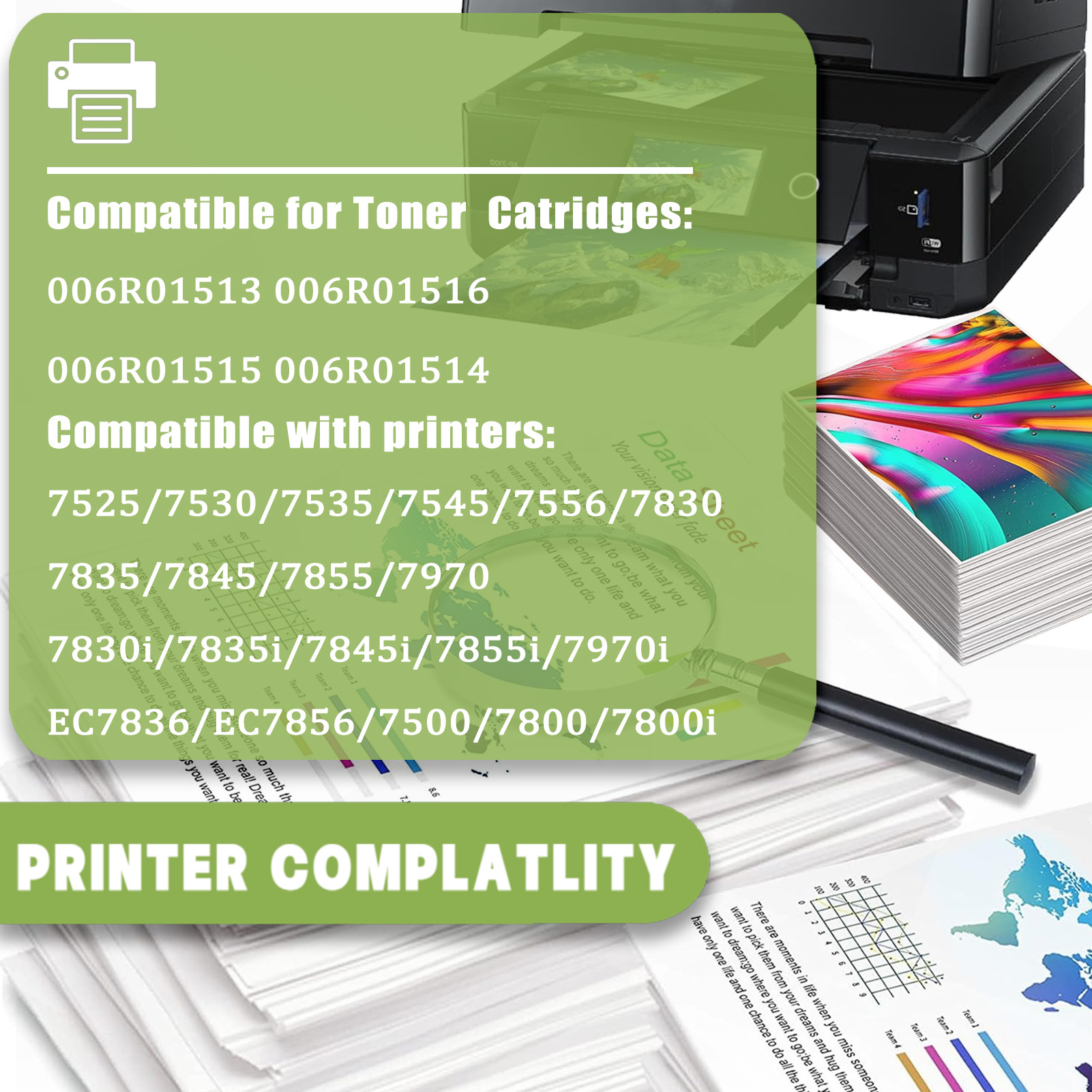For 7525 006R01513 006R01516 006R01515 006R01514 Toner Cartridge Work For Xerox WorkCentre 7525 7530 7535 7545 7556 7830 7835 7845 7855 7970 Printers