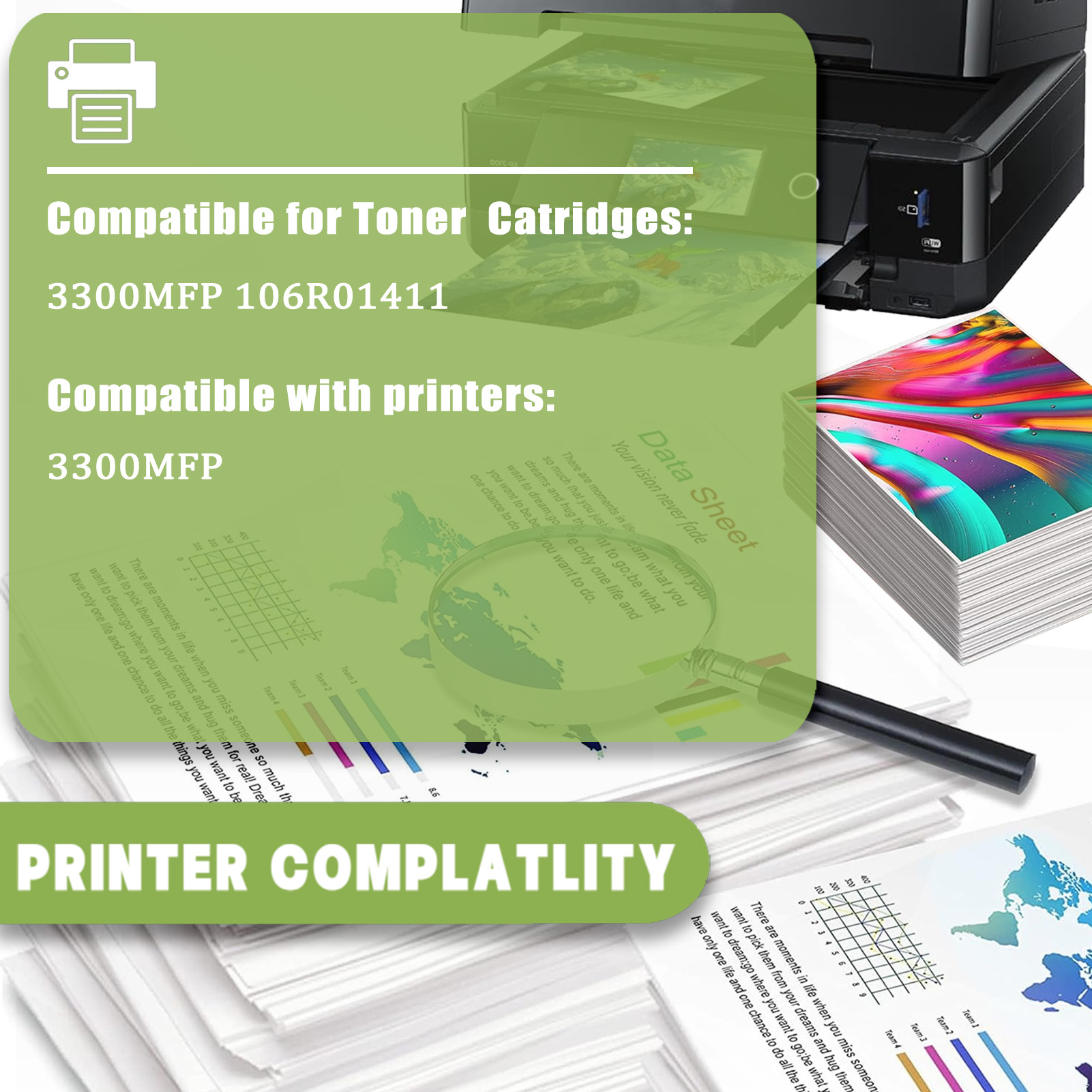 For Xerox 3300MFP 106R01411 Toner Cartridges Work For Xerox Phaser 3300MFP Printers