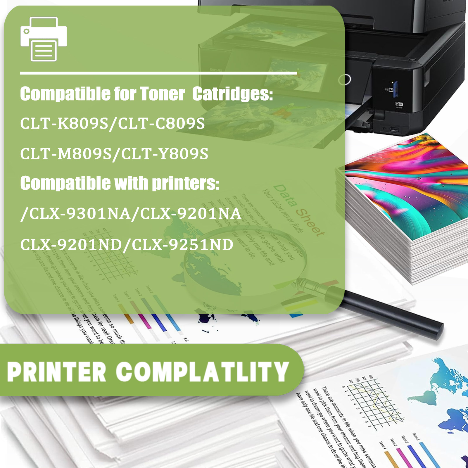 For Samsung CLT-809S CLT-K809S CLT-C809S CLT-M809S CLT-Y809S Toner Cartridge Work For Samsung CLX-9301NA CLX-9201NA CLX-9201ND CLX-9251ND Printers