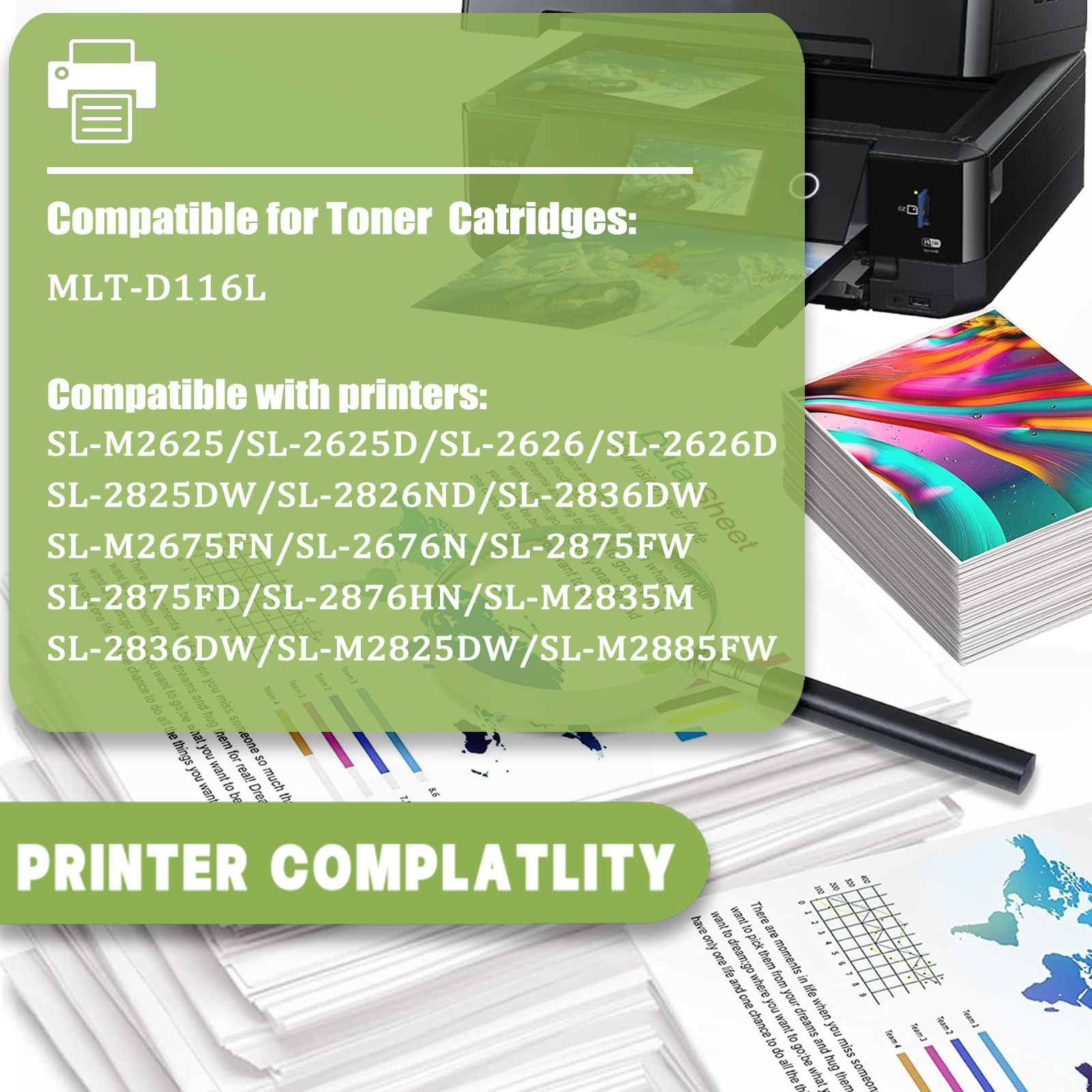 For Samsung MLT-D116L Toner Cartridges Work For Samsung SL-M2625D SL-M2675F SL-M2825DW SL-M2835DW SL-M2875FD SL-M2875FW SL-M2885FW SL-M2875DW Printers