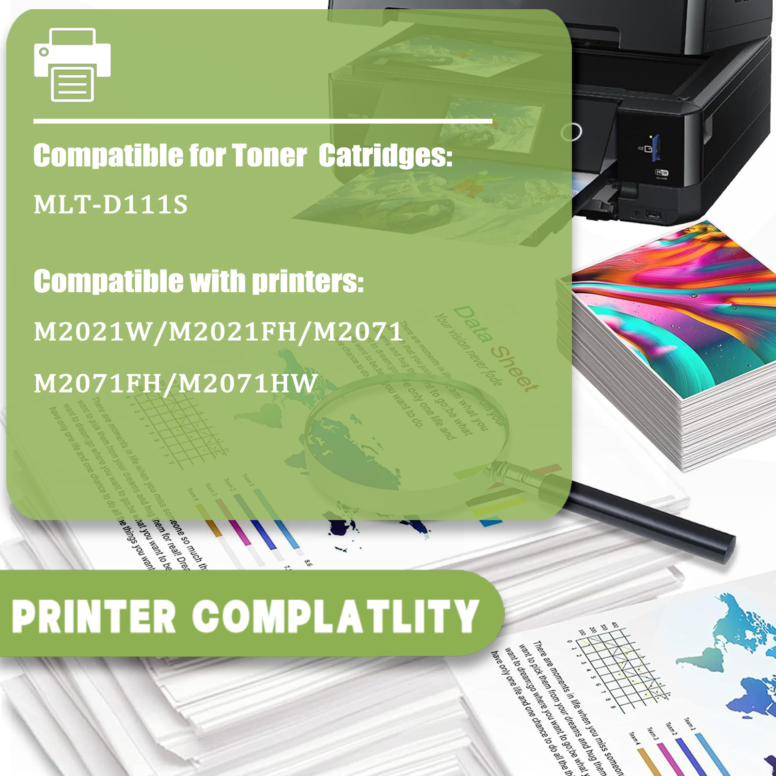 For Samsung MLT-D111S Toner Cartridges Work For Samsung Xpress SL-M2020 SL-M2020W SL-M2021 SL-M2021W SL-M2022 SL-M2022W SL-M2026 SL-M2026W SL-M2070 SL-M2070W SL-M2070F SL-M2070FW SL-M2070FH SL-M2070HW SL-M2071 SL-M2071W  Printers