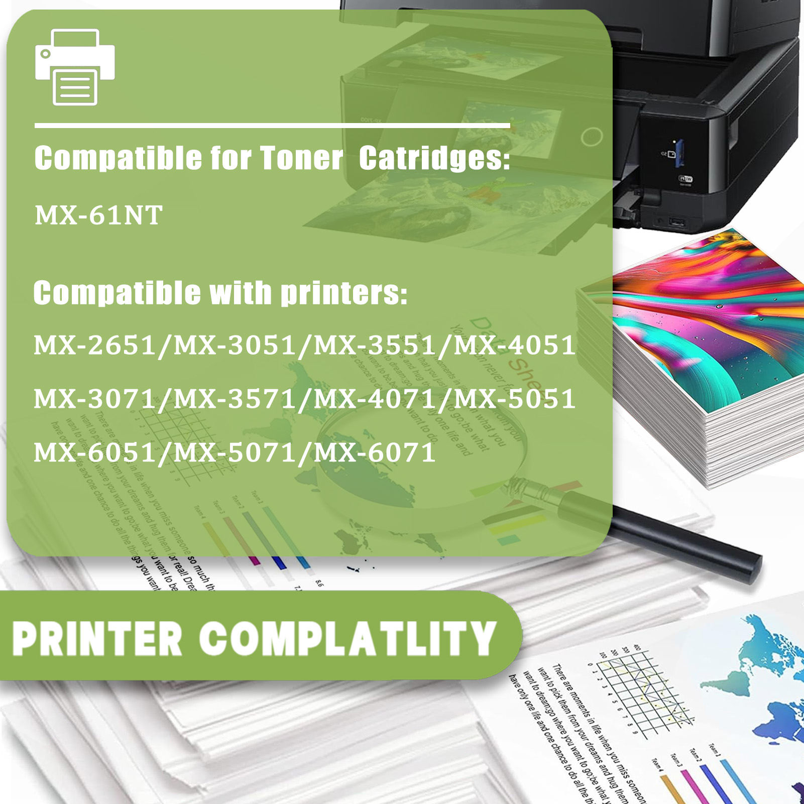 For Sharp MX-61NT MX-61NT-BA MX-61NT-CA MX-61NT-MA MX-61NT-YA Toner Cartridge Work For Sharp MX-2651 MX-3051 MX-3071 MX-3551 MX-3571 MX-4051 MX-4071 Printers