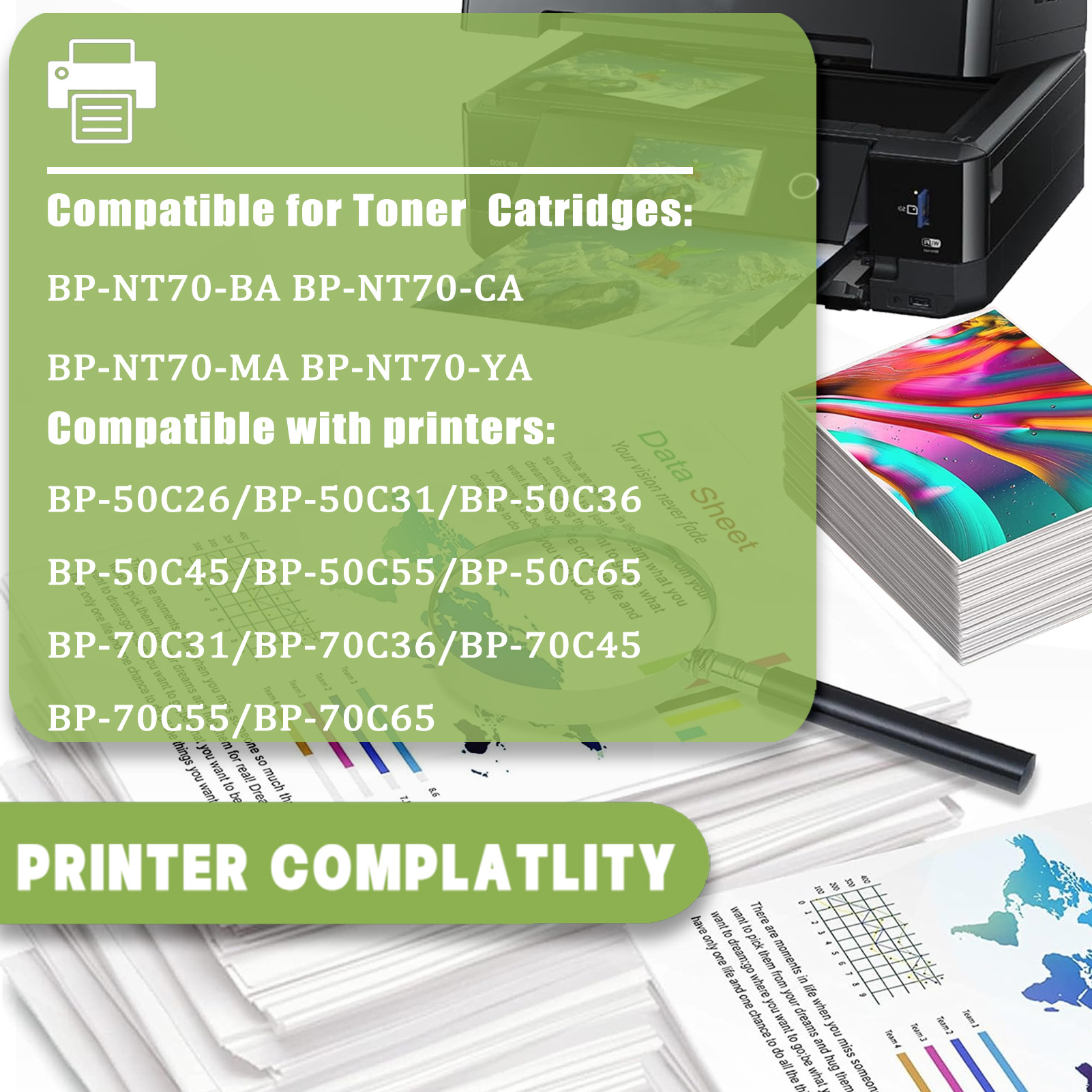For Sharp BP-NT70 BP-NT70-BA BP-NT70-CA BP-NT70-MA BP-NT70-YA Toner Cartridge Work For Sharp BP-50C26 BP-50C31 BP-50C36 BP-50C45 BP-50C55 BP-50C65 BP-70C31 BP-70C36 BP-70C45 BP-70C55 BP-70C65 Printers