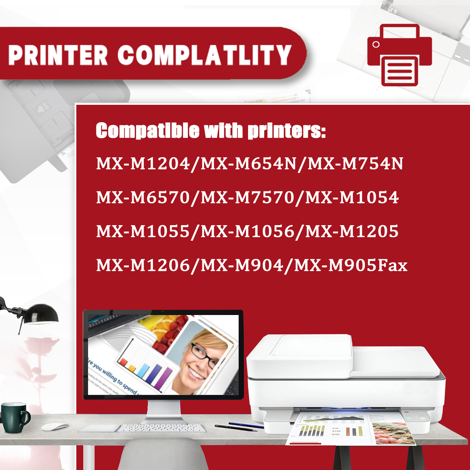 For Sharp MX-900NT Toner Cartridges Work Sharp MX-M1204 MX-M654N MX-M754N MX-M6570 MX-M7570 MX-M1054 MX-M1055 MX-M1056 MX-M1205 MX-M1206 MX-M904 MX-M905Fax Printers