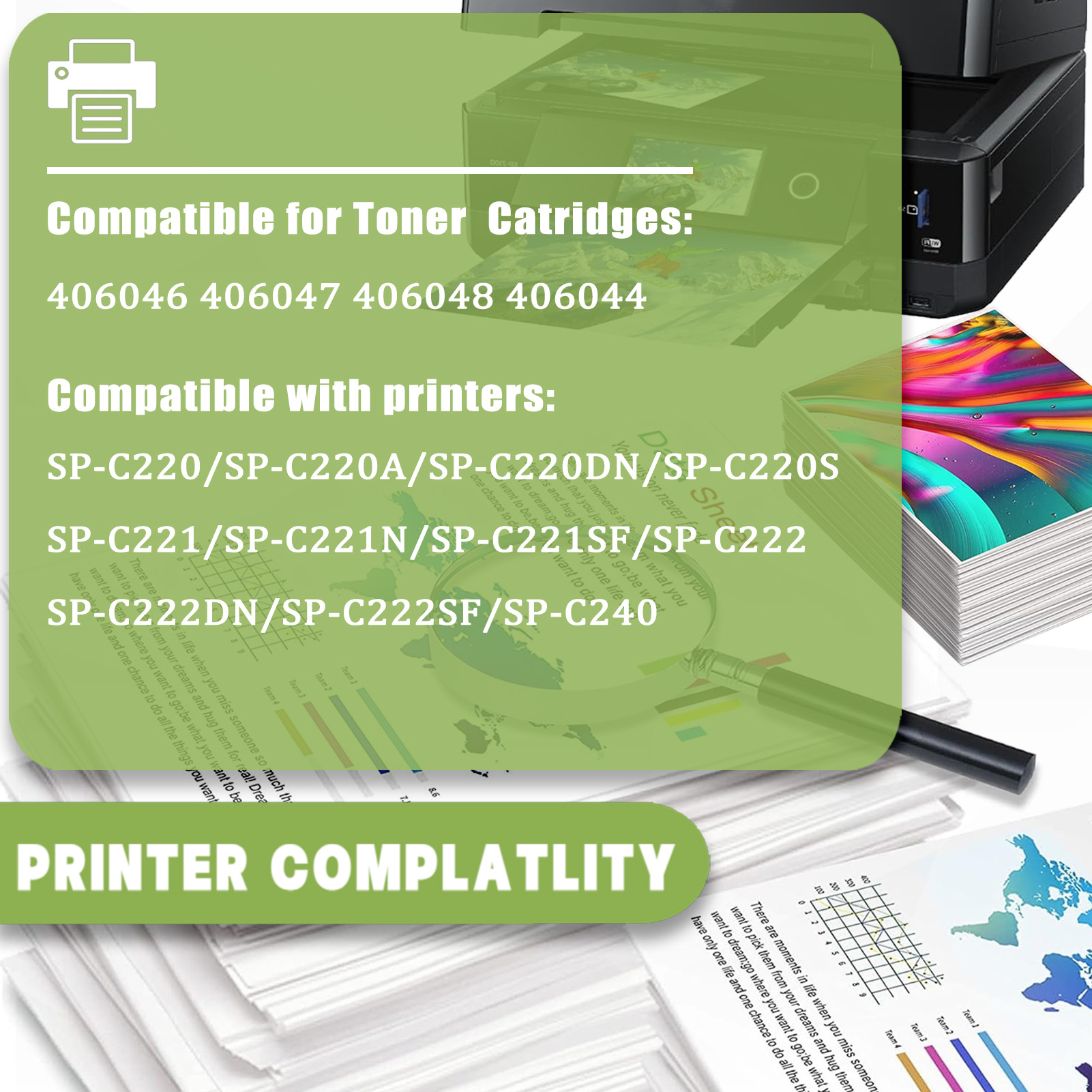 For Ricoh SP C220A 406046 406047 406048 406044 Toner Cartridge Work For Ricoh SP C220S C220N C221N C220DN C221SF C222DN C222SF C240SF C240DN Printers