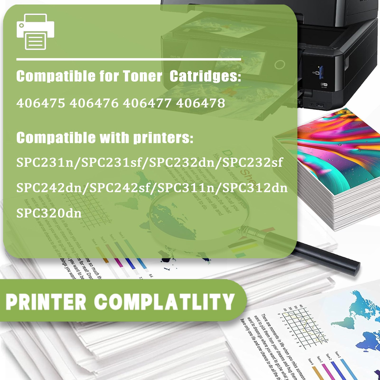 For Ricoh SP C310HA 406475 406476 406477 406478 Toner Cartridge Work For Ricoh SP C231N SP C231SF SP C232DN SP C232SF SP C242DN SP C242SF Printers